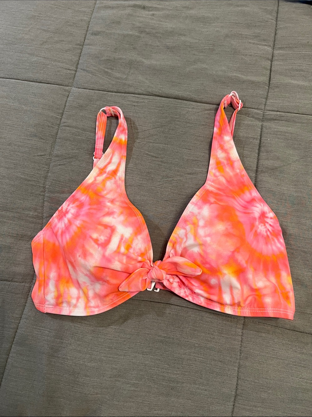 Tie-Dye Pink Orange Bikini Top with Front Knot